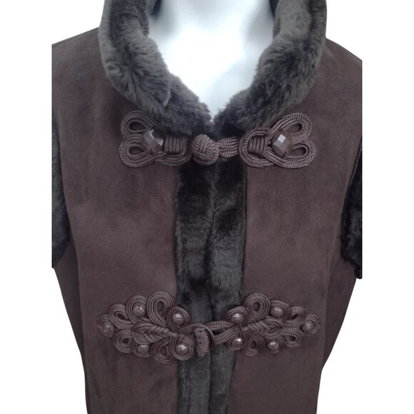 Coldwater Creek Faux Suede Fur Lined Toggle Vest Size XL Faceted Preppy Brown - Picture 2 of 7